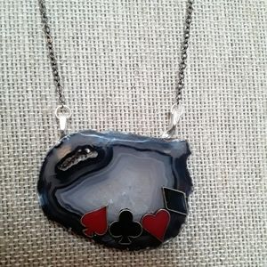 Handmade Deck of Card Suits Agate Necklace